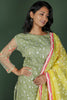 Olive Green Organza Self Embroidered Straight Cut Kurta With Dupatta