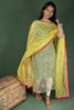 Olive Green Organza Self Embroidered Straight Cut Kurta With Dupatta
