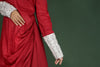 Red Cotton Cowl Dress With Contrast Mirror Detailed Sleeves