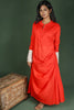 Orange Cotton Cowl Dress With Contrast Mirror Detailed Sleeves