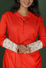 Orange Cotton Cowl Dress With Contrast Mirror Detailed Sleeves