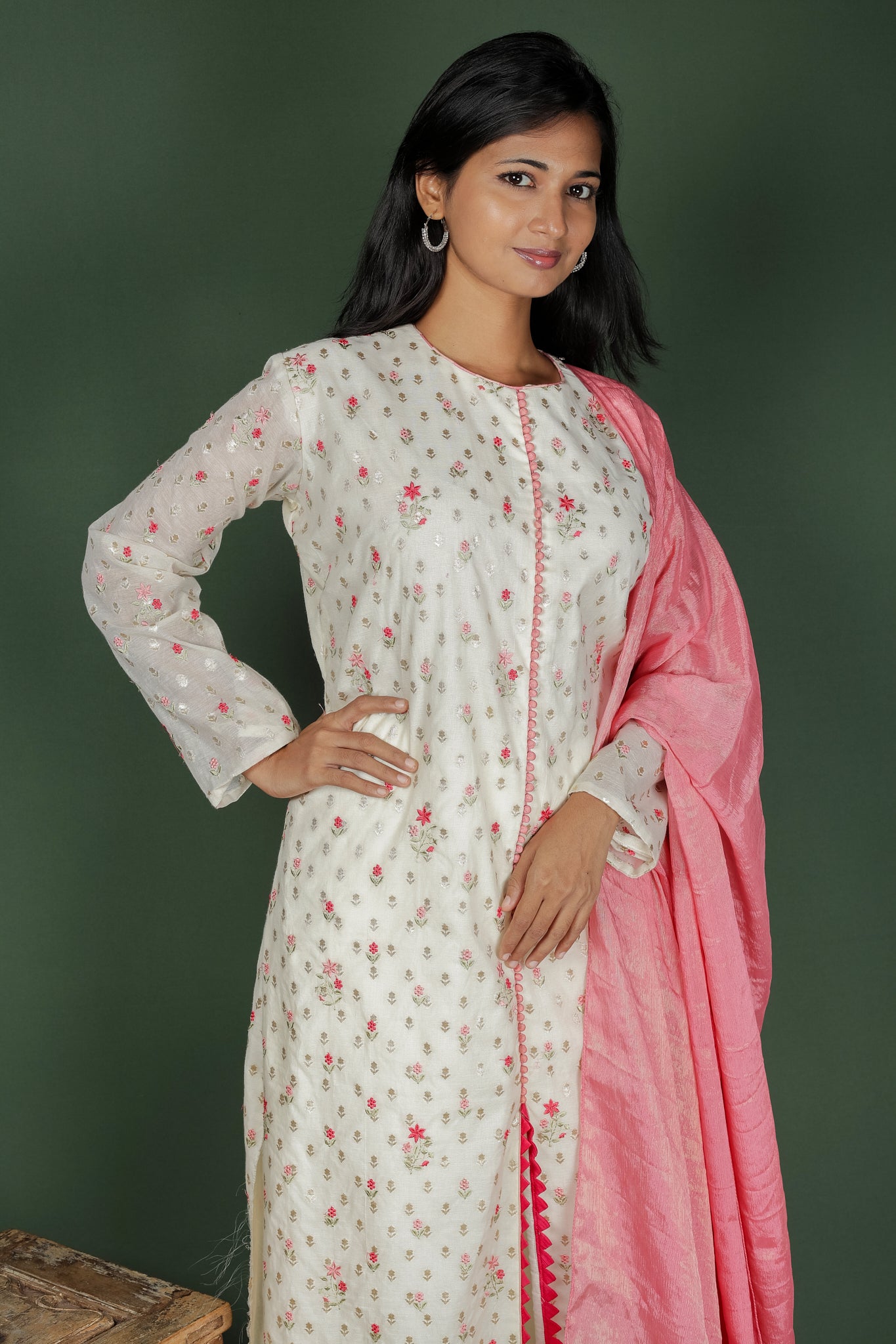Off-White Chanderi Kurta With Tissue Dupatta