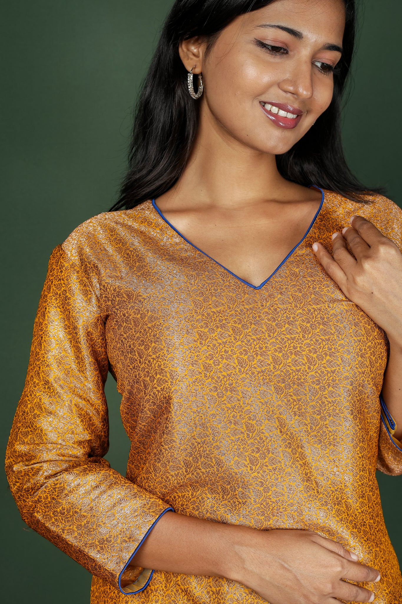 Mustard Semi Brocade Kurta