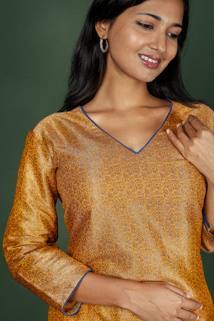 Mustard Semi Brocade Kurta
