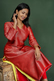 Red Semi Brocade Kurta