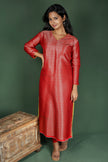 Red Semi Brocade Kurta