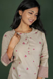 Cream Cotton Printed Kurta with Striped Pant (Co-Ords)