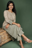 Cream & Green Cotton Printed Kurta with Striped Pant (Co-Ords)