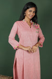 Pink Cotton Embroidered Collar (Co-ord Set)
