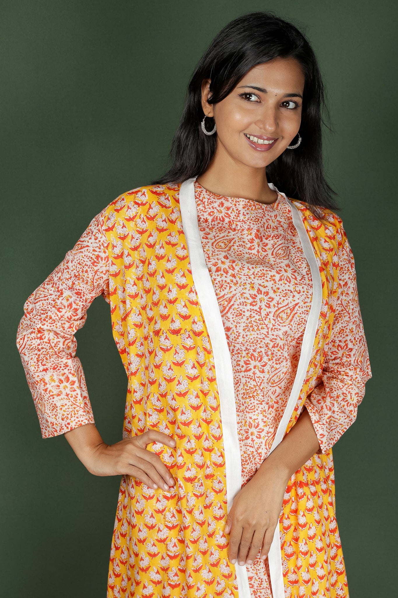 Orange Cotton Printed Top & Jacket