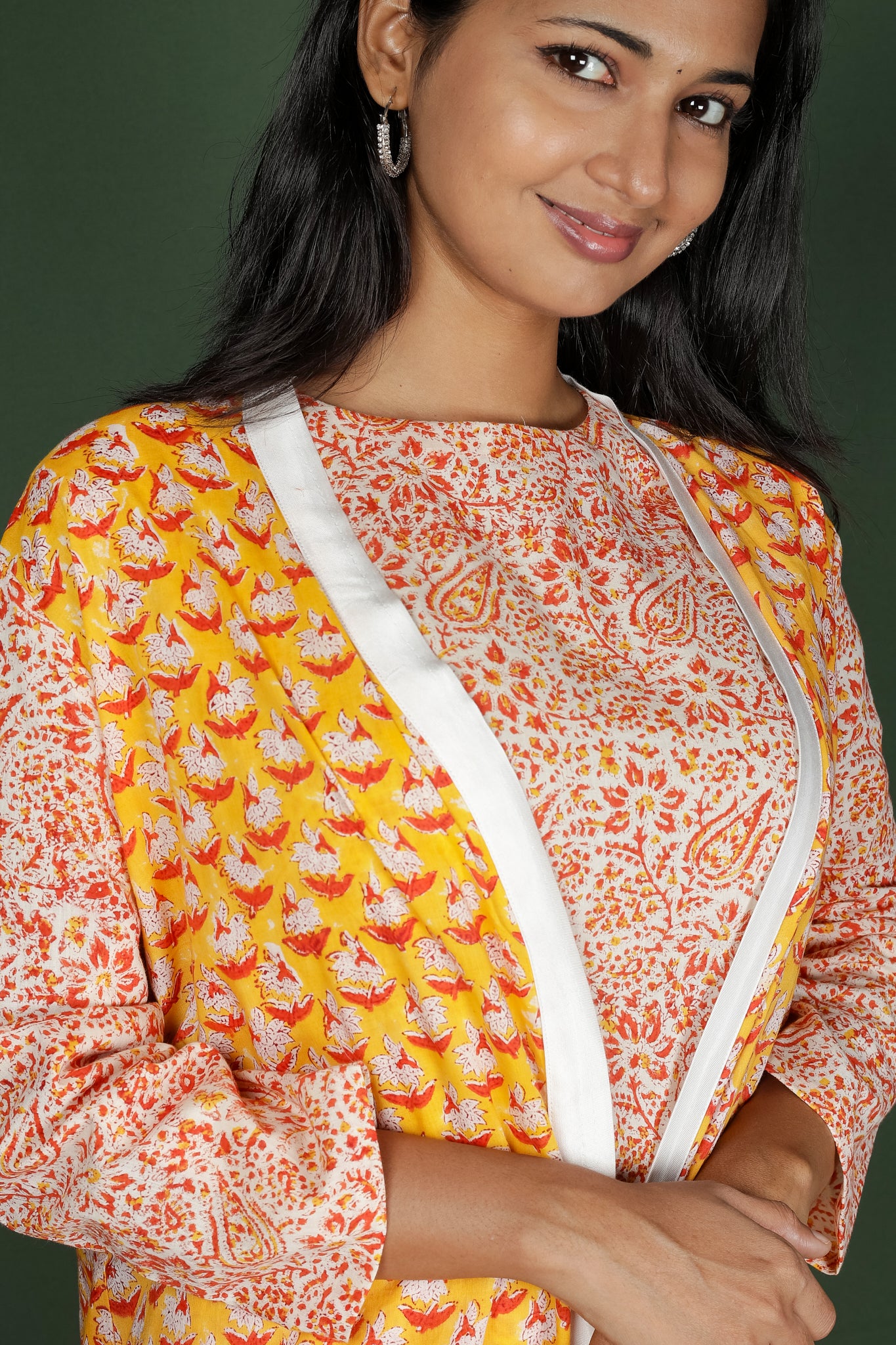 Orange Cotton Printed Top & Jacket