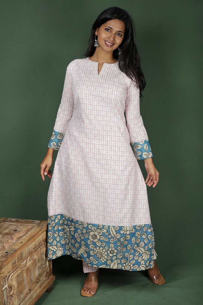 White Chanderi Checks Co-ord Set