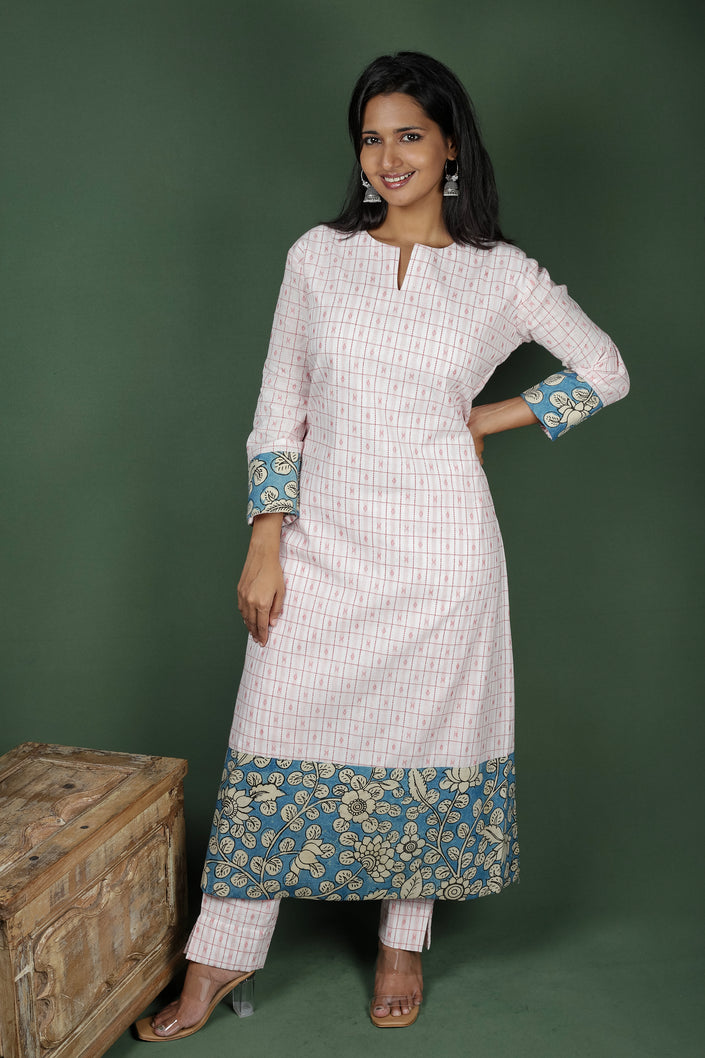 White Chanderi Checks Co-ord Set