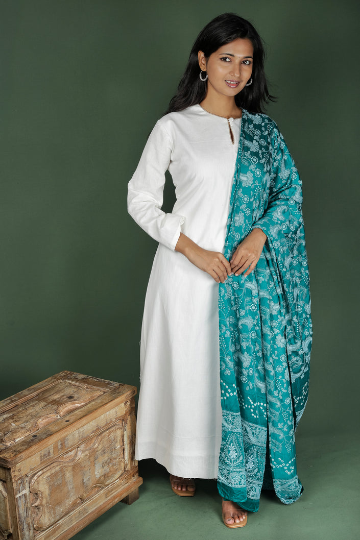 White Cotton Kurta with Phulkari Dupatta