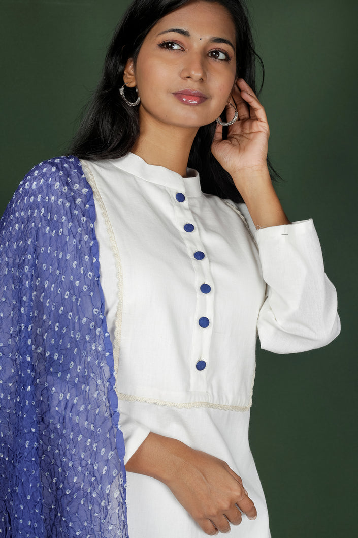 White Cotton Kurta with Bandhani Dupatta