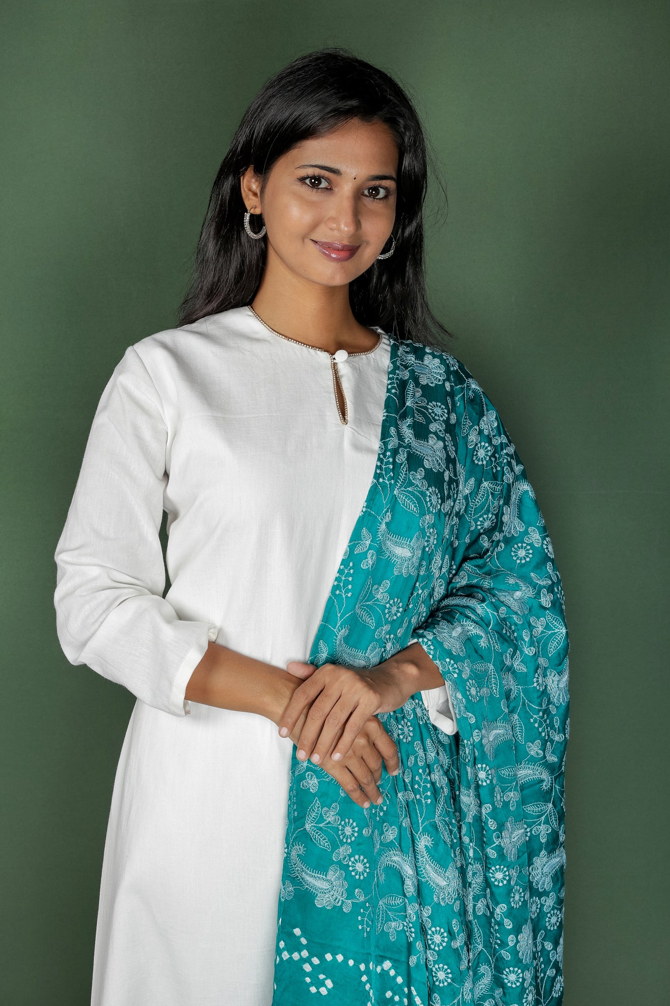 White Cotton Kurta with Phulkari Dupatta