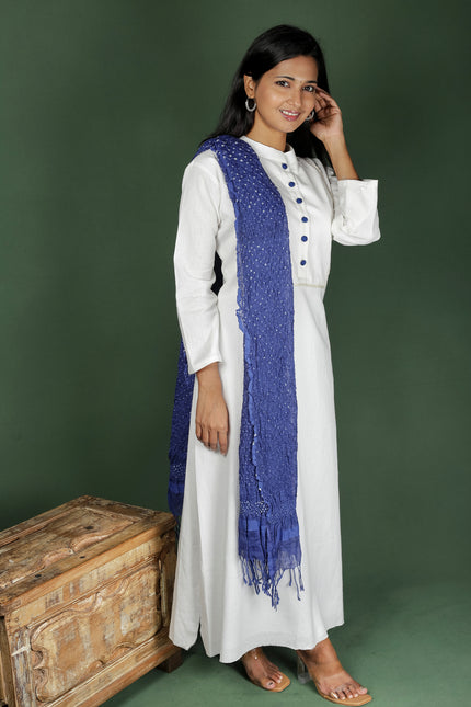 White Cotton Kurta with Bandhani Dupatta