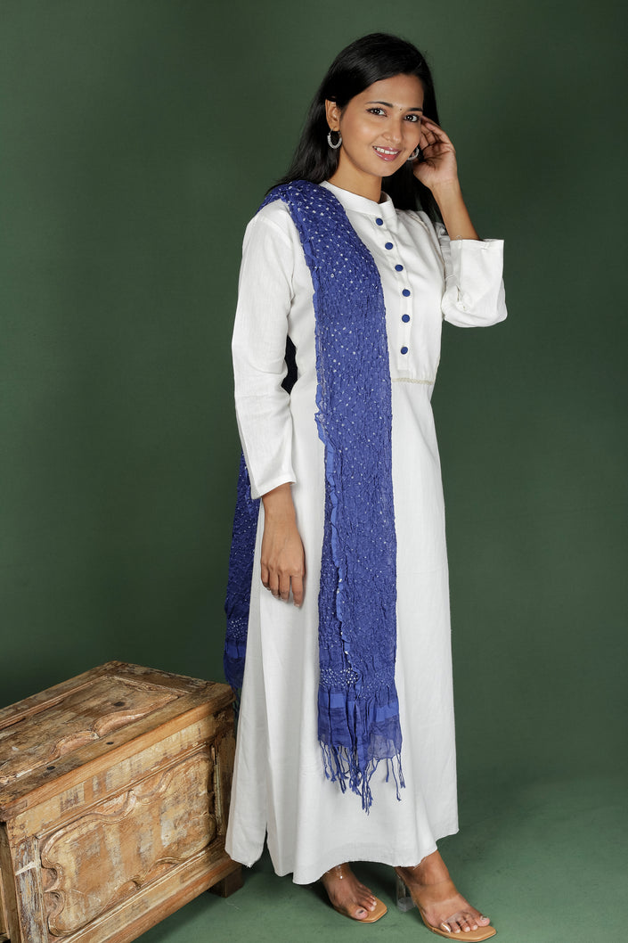 White Cotton Kurta with Bandhani Dupatta