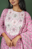 Pink Block Printed Cotton Kurtha Set with Cotton Block Print Dupatta