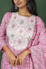 Pink Block Printed Cotton Kurtha Set with Cotton Block Print Dupatta