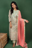 Mint Green Block Printed Cotton Salwar Suit