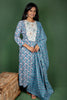 Blue Block Print Cotton Kurtha Set with Cotton Bloack Print Dupatta
