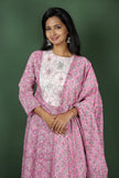 Pink Block Printed Cotton Kurtha Set with Cotton Block Print Dupatta