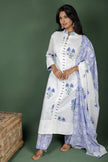 White Block Printed Cotton Kurtha with Cotton Dupatta
