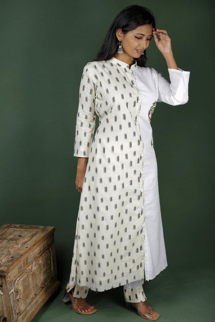 White Ikat Cotton Co-ord Set