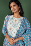 Blue Block Print Cotton Kurtha Set with Cotton Bloack Print Dupatta