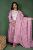 Pink Block Printed Cotton Kurtha Set with Cotton Block Print Dupatta