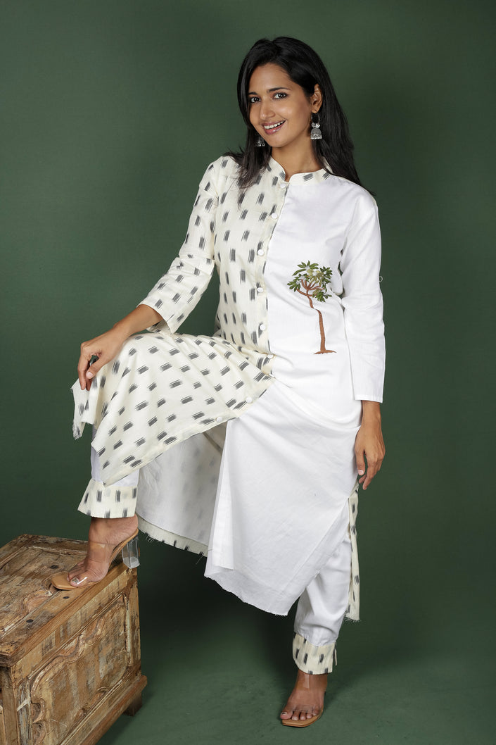 White Ikat Cotton Co-ord Set