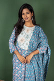 Blue Block Print Cotton Kurtha Set with Cotton Bloack Print Dupatta