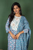 Blue Block Print Cotton Kurtha Set with Cotton Bloack Print Dupatta