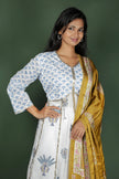 White Cotton Block Print Dress with Dupatta
