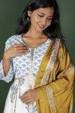 White Cotton Block Print Dress with Dupatta