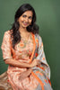 Orange Straight Cut Kurtha with Yolk Embroidery with Silk Floral Dupatta