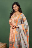 Orange Straight Cut Kurtha with Yolk Embroidery with Silk Floral Dupatta