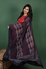 Reddish Maroon Anarkalli With Gotta Patti Work with Maheshwari Cotton Ajrakh Dupatta