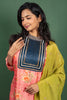 Pink Closed Collar Floral Silk Cotton Kurtha with Crushed Silk Dupatta