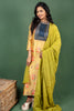 Mustard Closed Collar Floral Silk Cotton Kurtha with Crushed Silk Dupatta