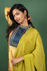 Mustard Closed Collar Floral Silk Cotton Kurtha with Crushed Silk Dupatta