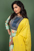 Turquoise Green Closed Collar Floral Silk Cotton Kurtha with Crushed Silk Dupatta
