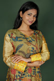 Olive Green Kalamkari Assam Silk Kurta with Ikat Detailing