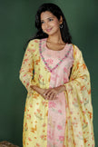 Yellow & Pink Chanderi Kurta with Dupatta