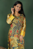 Olive Green Kalamkari Assam Silk Kurta with Ikat Detailing