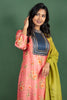 Pink Closed Collar Floral Silk Cotton Kurtha with Crushed Silk Dupatta