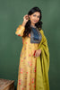 Mustard Closed Collar Floral Silk Cotton Kurtha with Crushed Silk Dupatta