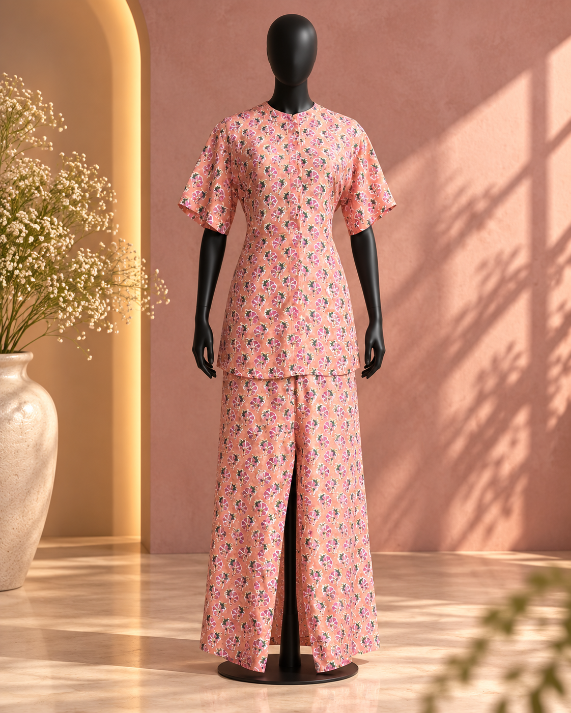 Peach Floral Printed Top and Palazzo Set