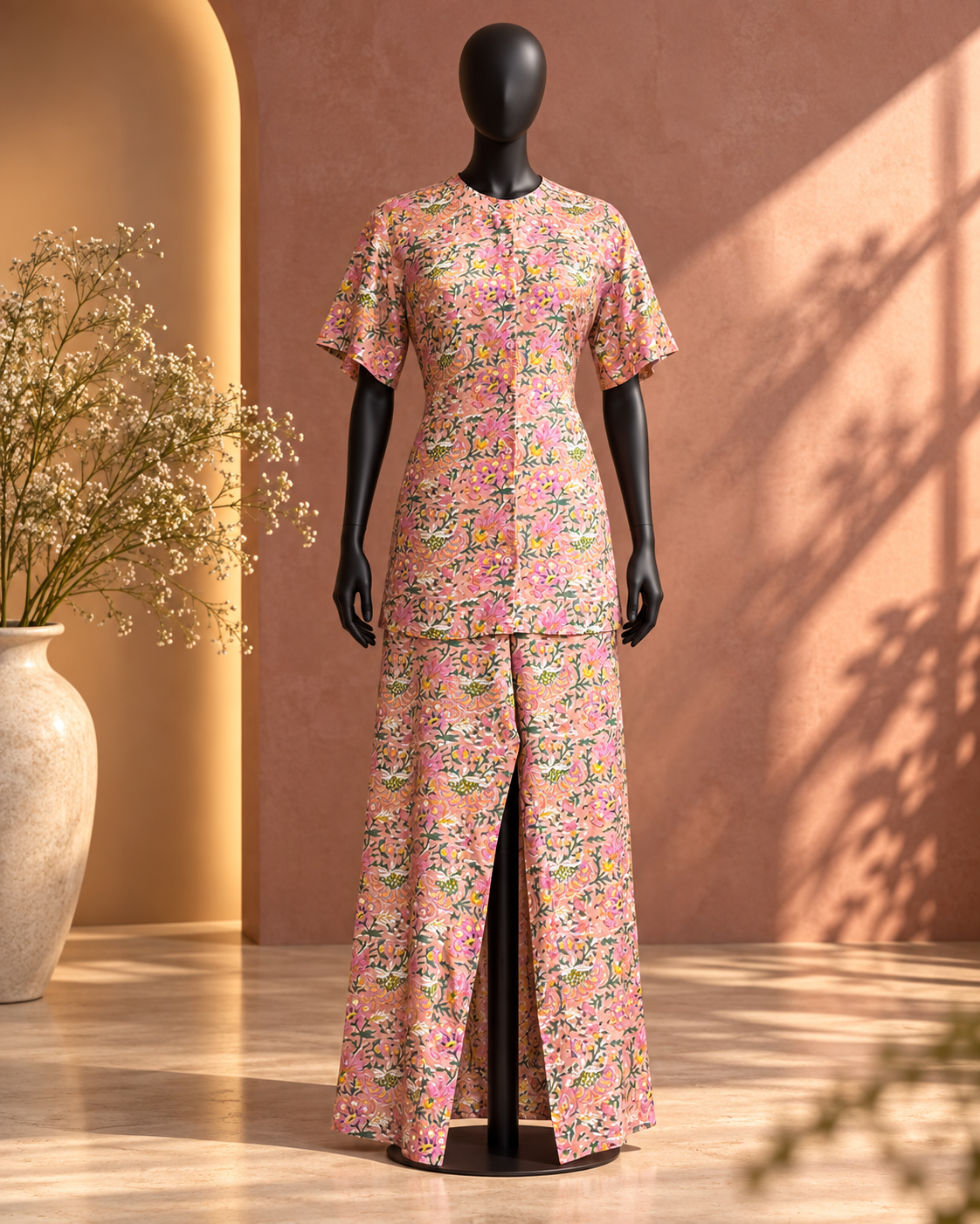 Peach Pink Floral Printed Top and Palazzo Set